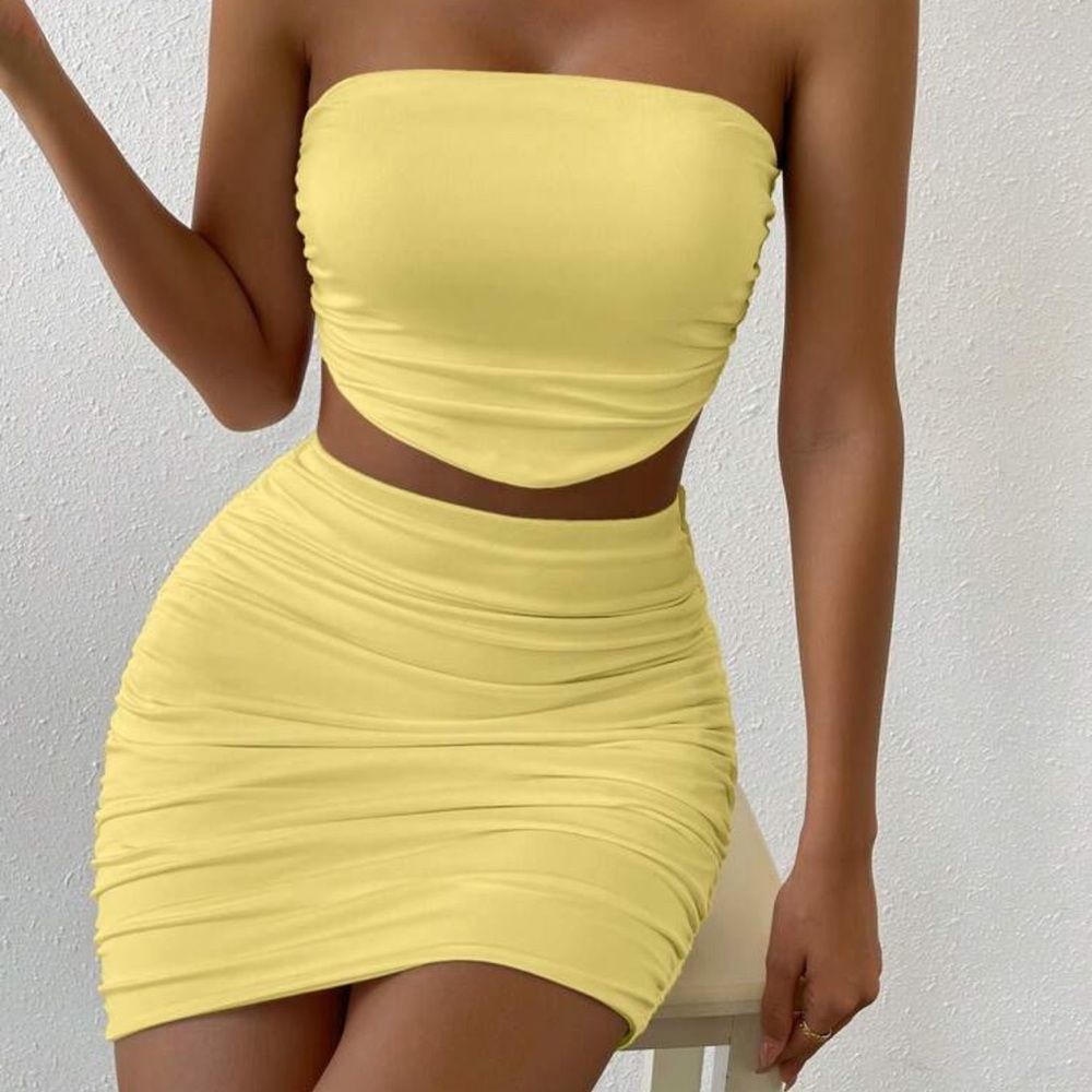 Shein Yellow Strapless Two-Piece Set